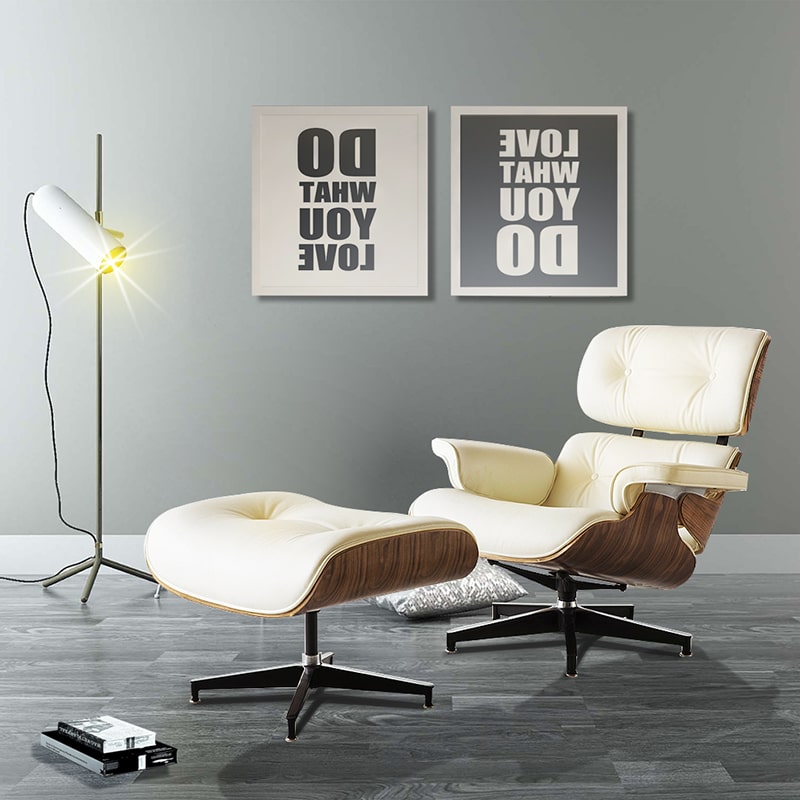 rechter Schildknaap Vel IMUS Lounge Chair Replica Ivory White & Walnut ckty306 - CurverK