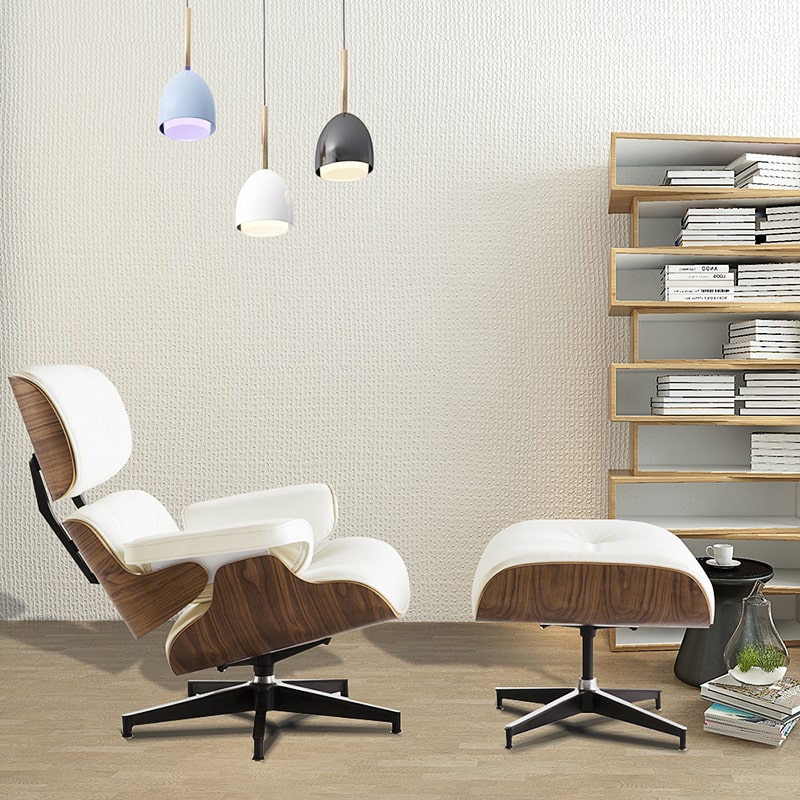 Lounge Chair Replica Ivory White & Walnut ckty306 - CurverK