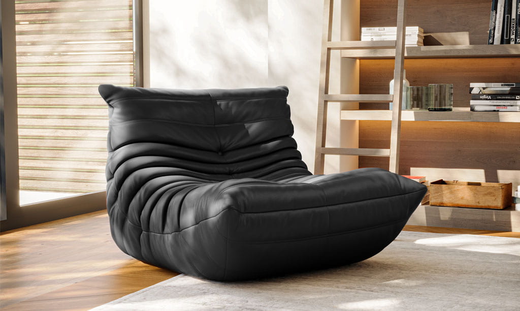 Caterpillar Sofa Couch Fiber Leather Black - CurverK