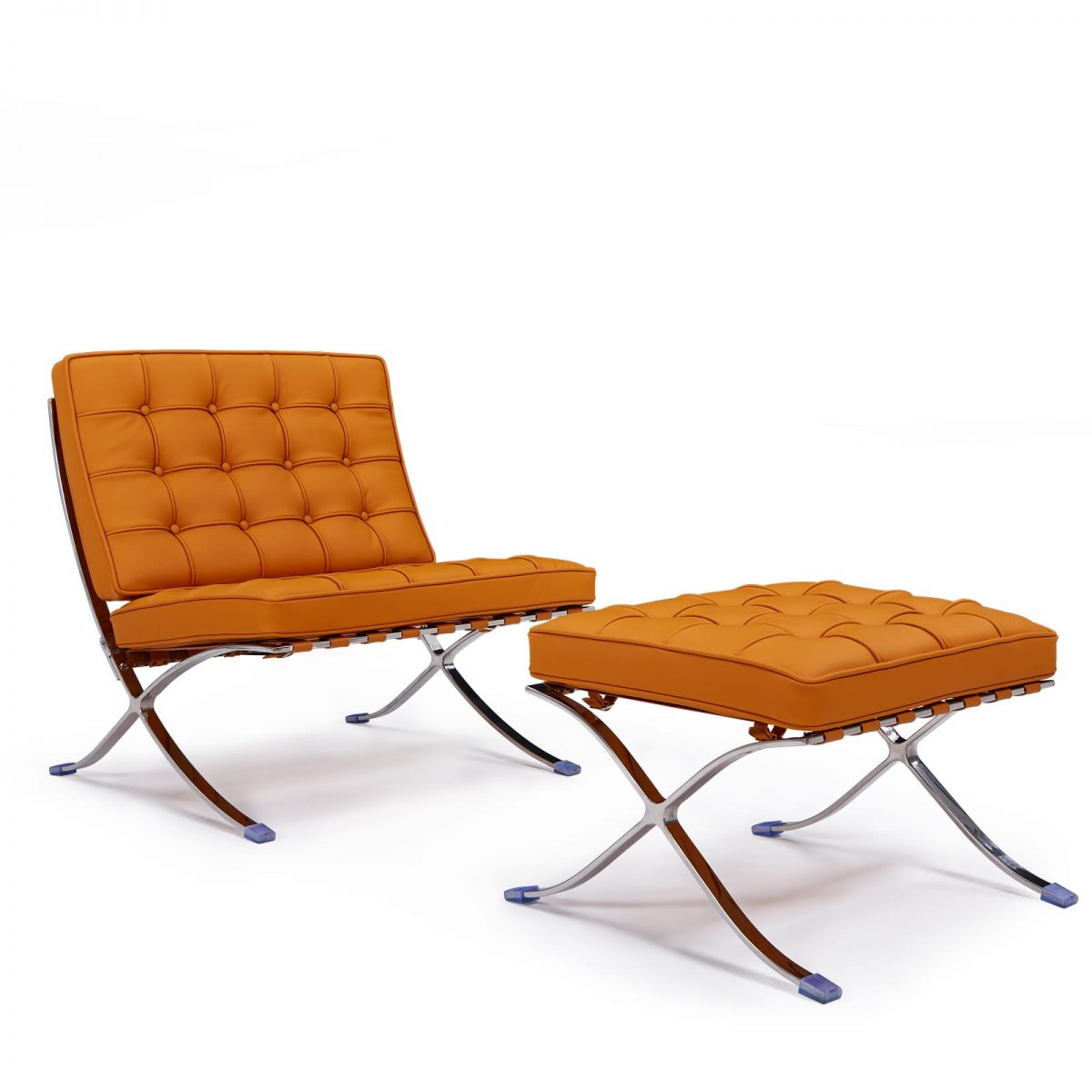 A Ultra Premium Version Barcelona Chair Orange Aniline Leather BS804O With footstool