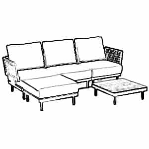 3-Seater with ottoman, 1 Table